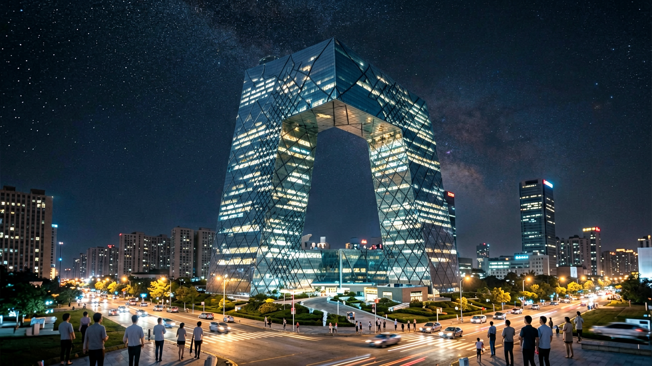 星空中国科技总部大楼夜景，展现企业现代化办公环境与科技创新氛围