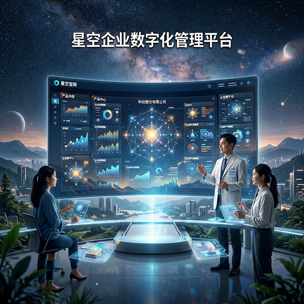 星空企业数字化管理平台界面展示，包含数据看板与业务流程模块